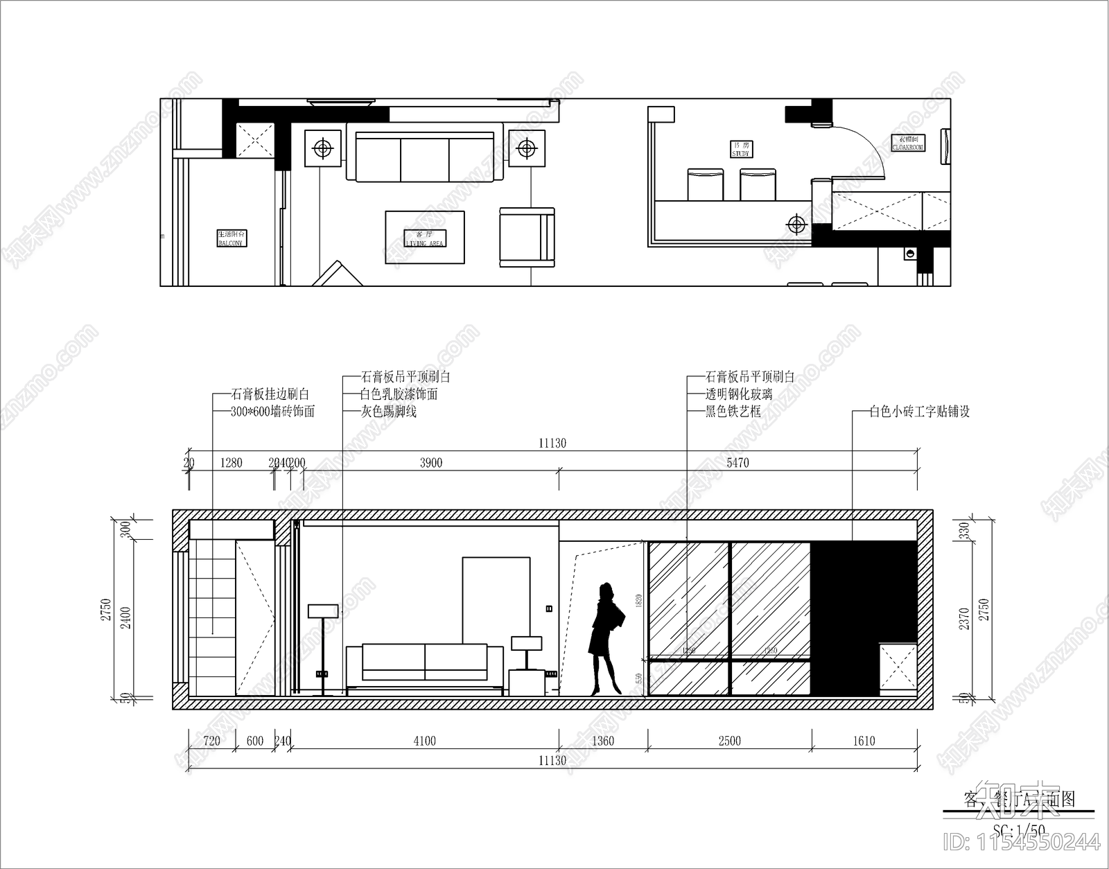 家装空间cad施工图下载【ID:1154550244】