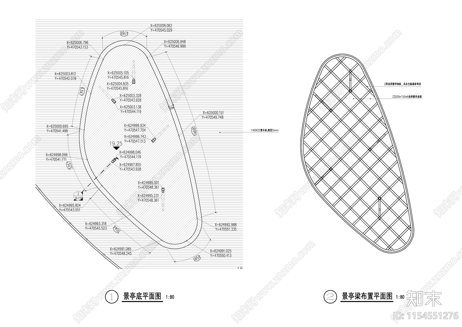 亭子景观cad施工图下载【ID:1154551276】
