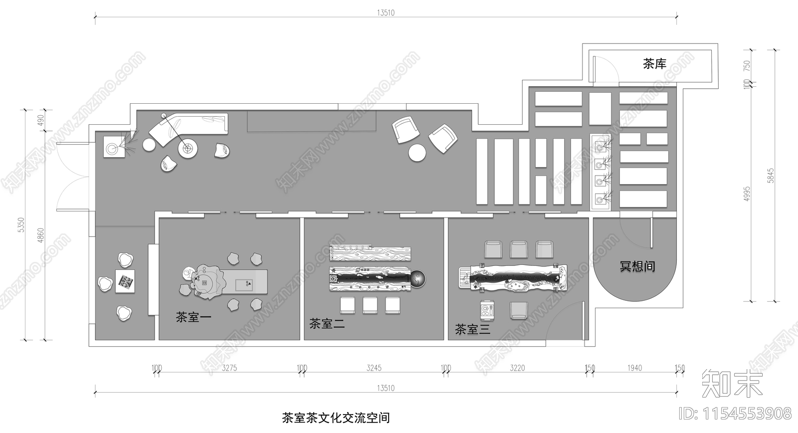 茶室茶文化交流空间平面布置施工图下载【ID:1154553908】