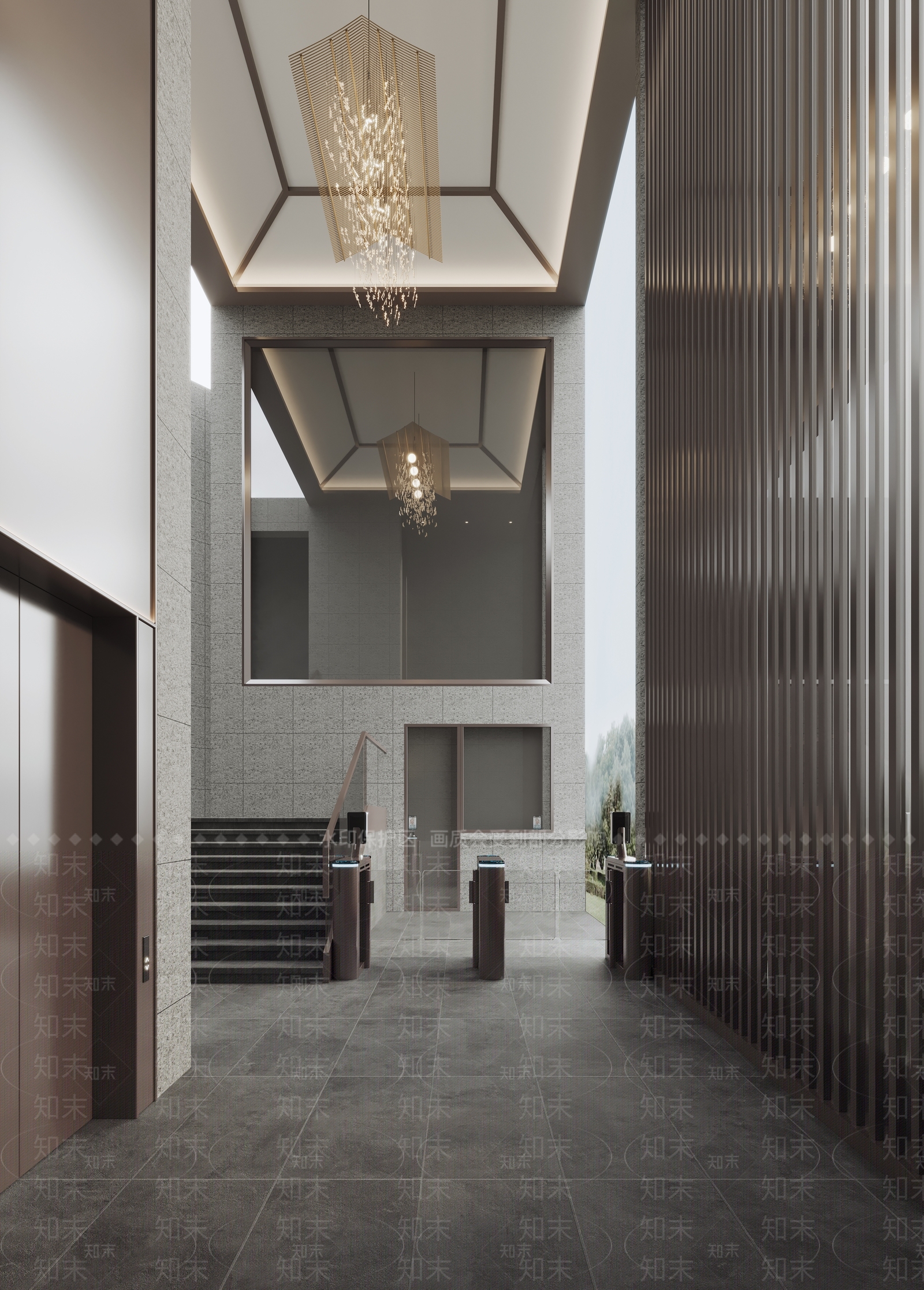 现代小区门厅电梯间3D模型下载【ID:1154554114】