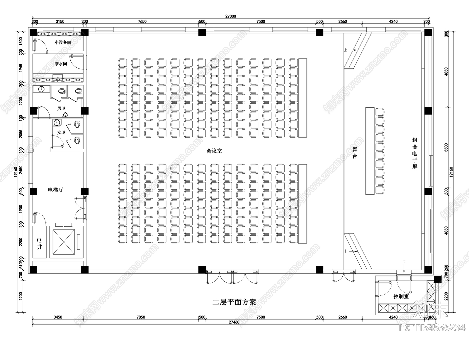 1000平领导休息室兼会议室室内cad施工图下载【ID:1154556234】