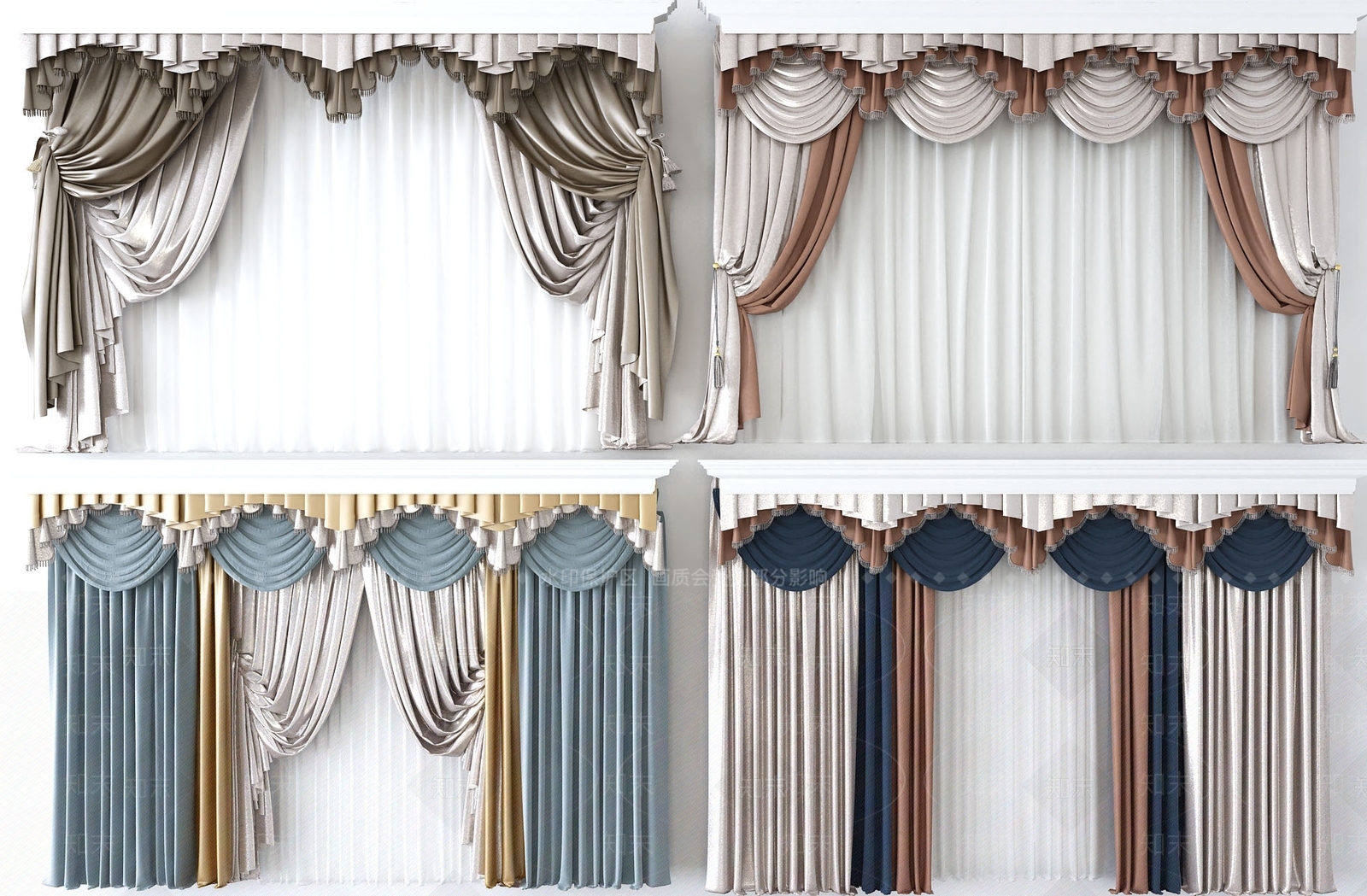 简欧窗帘组合3D模型下载【ID:1154555996】