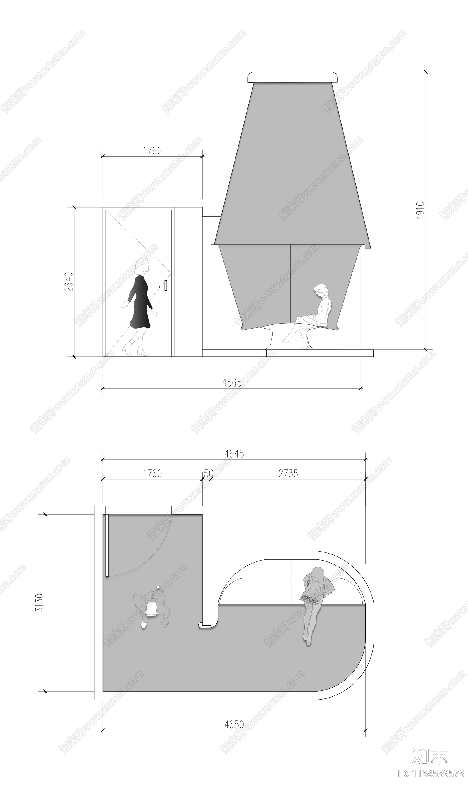 冥想室心理疗愈创新文化交流空间室内cad施工图下载【ID:1154559575】