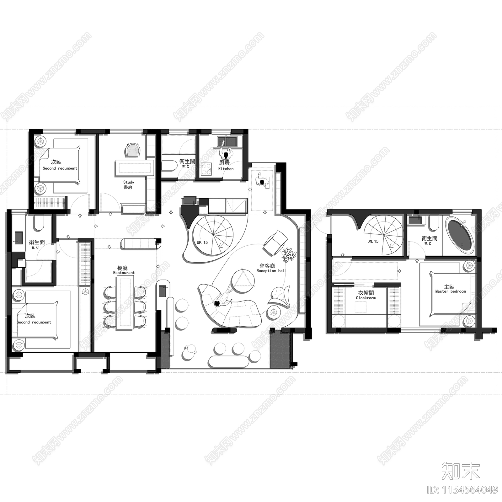 三居室室内家装优化户型图施工图下载【ID:1154564049】