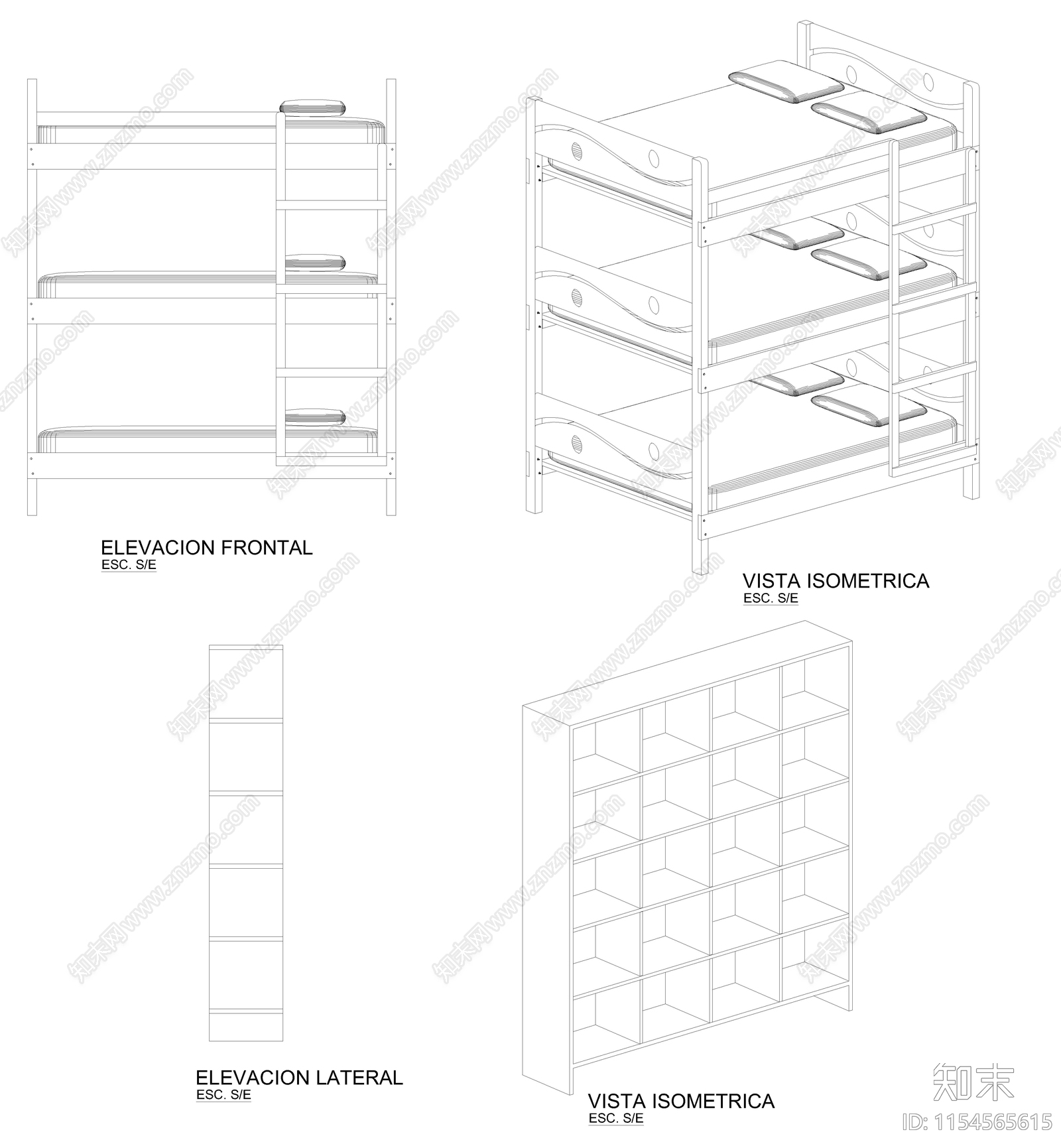 宿舍床具cad施工图下载【ID:1154565615】