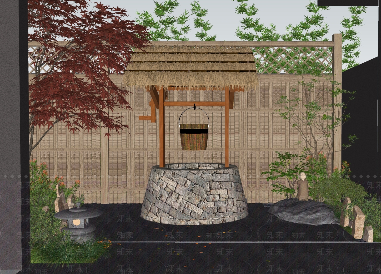 新中式乡村庭院SU模型下载【ID:1154569790】