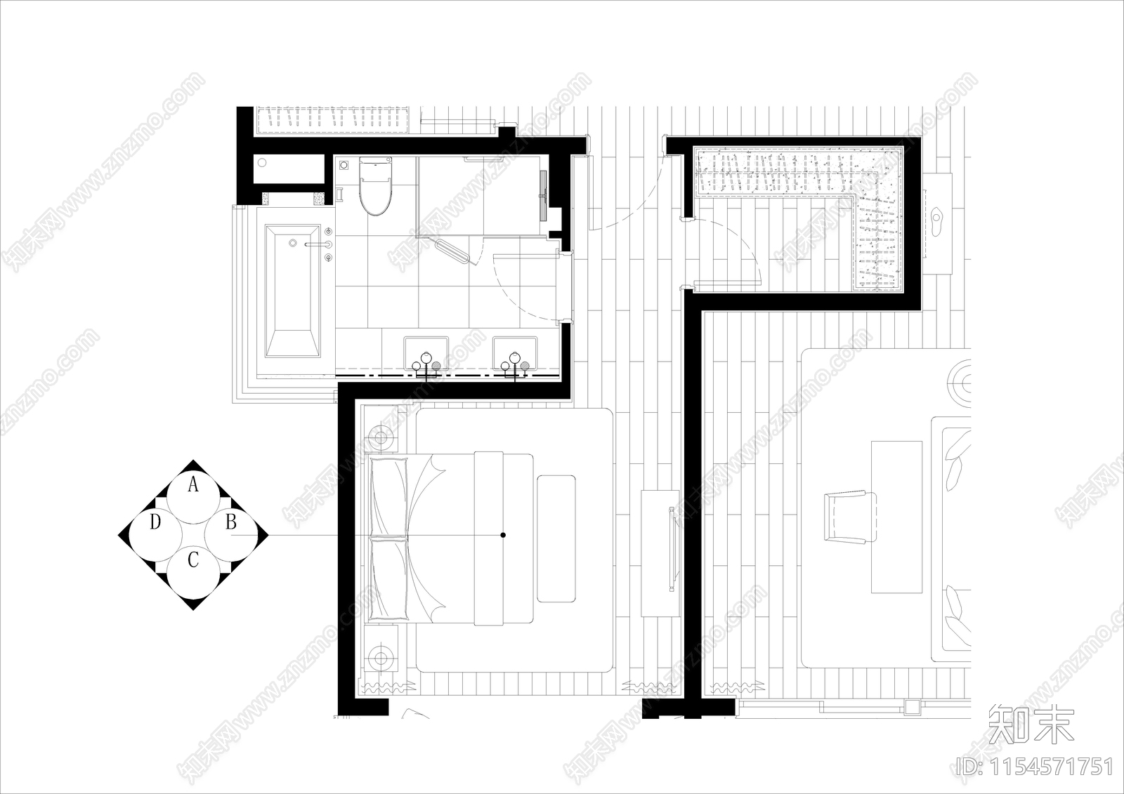 卧室室内cad施工图下载【ID:1154571751】