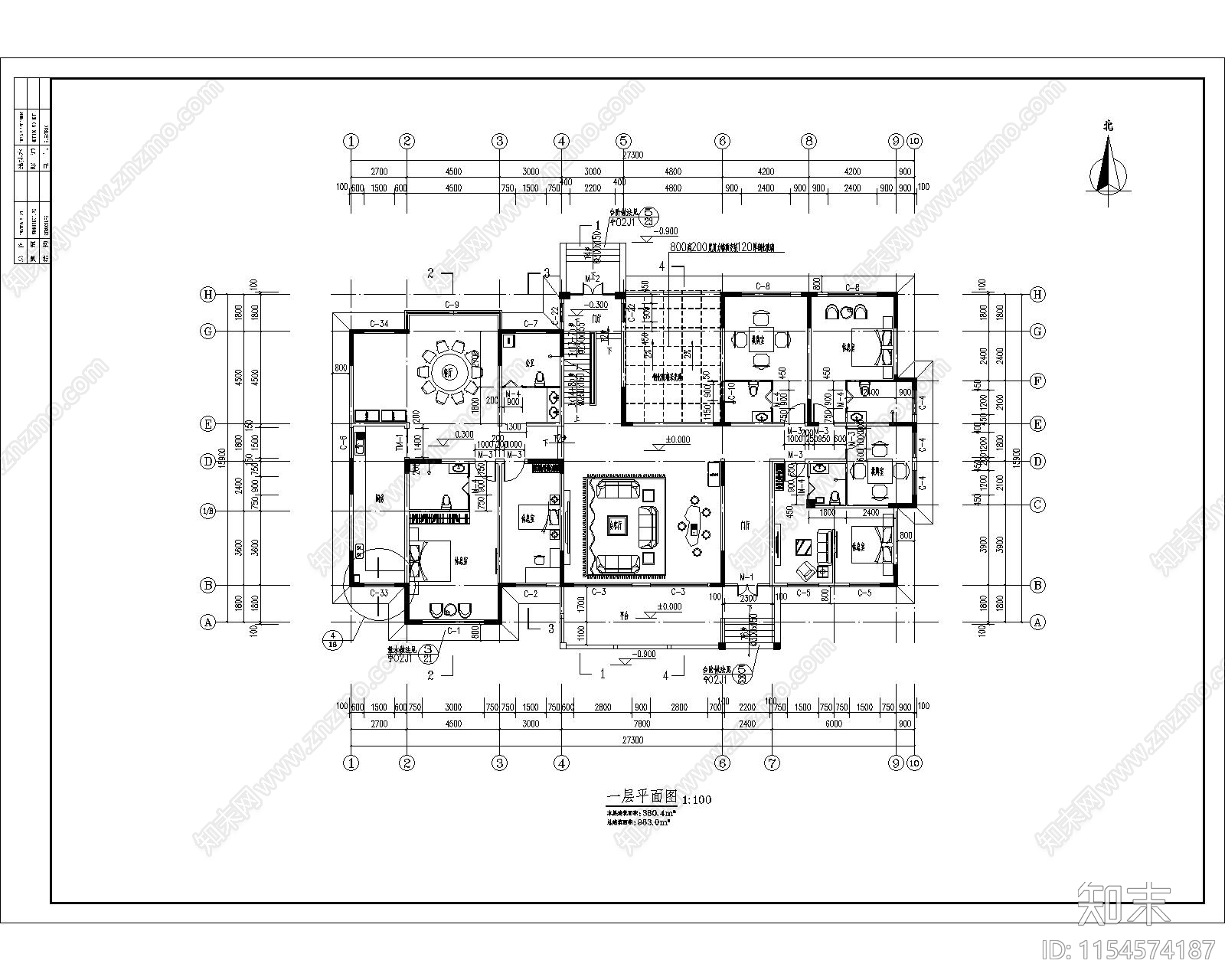 欧式别墅建筑cad施工图下载【ID:1154574187】