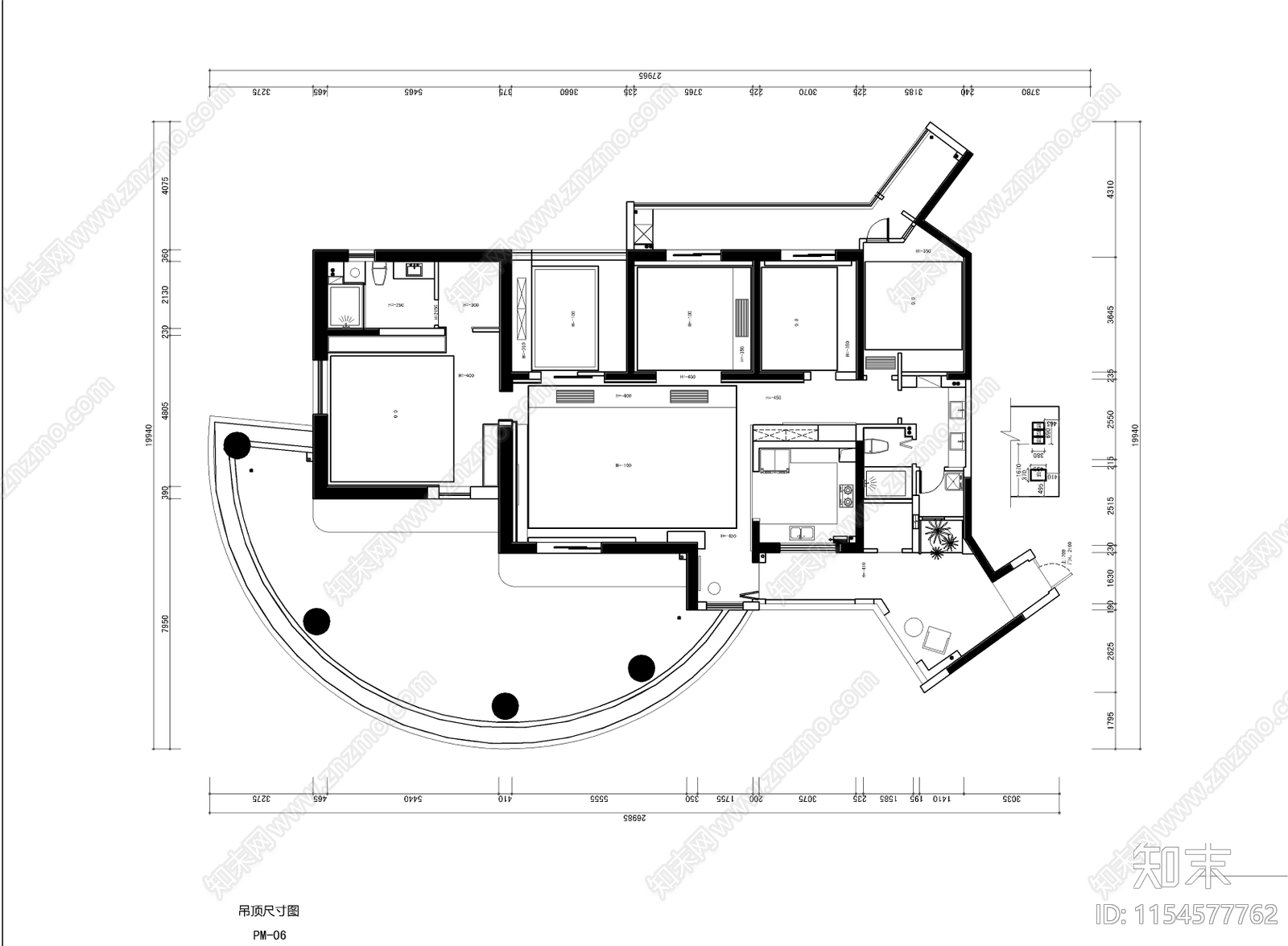 现代大平层无主灯室内cad施工图下载【ID:1154577762】