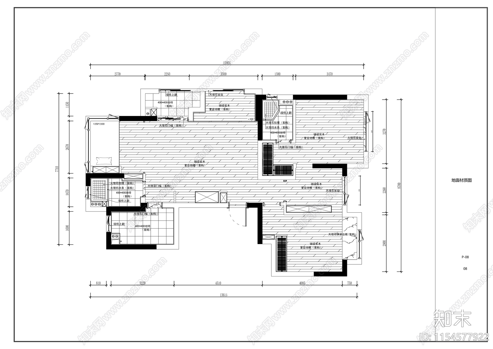 现代大平层无主灯室内cad施工图下载【ID:1154577922】