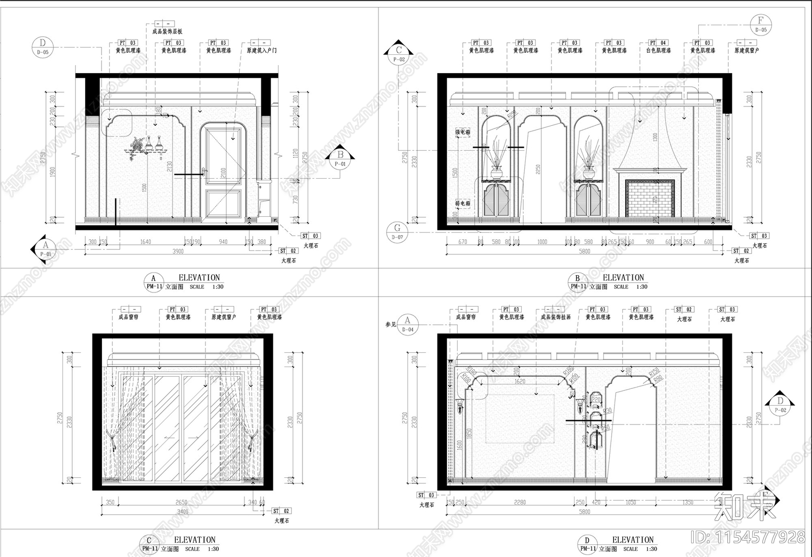 3室2厅1卫地中海风格室内cad施工图下载【ID:1154577928】