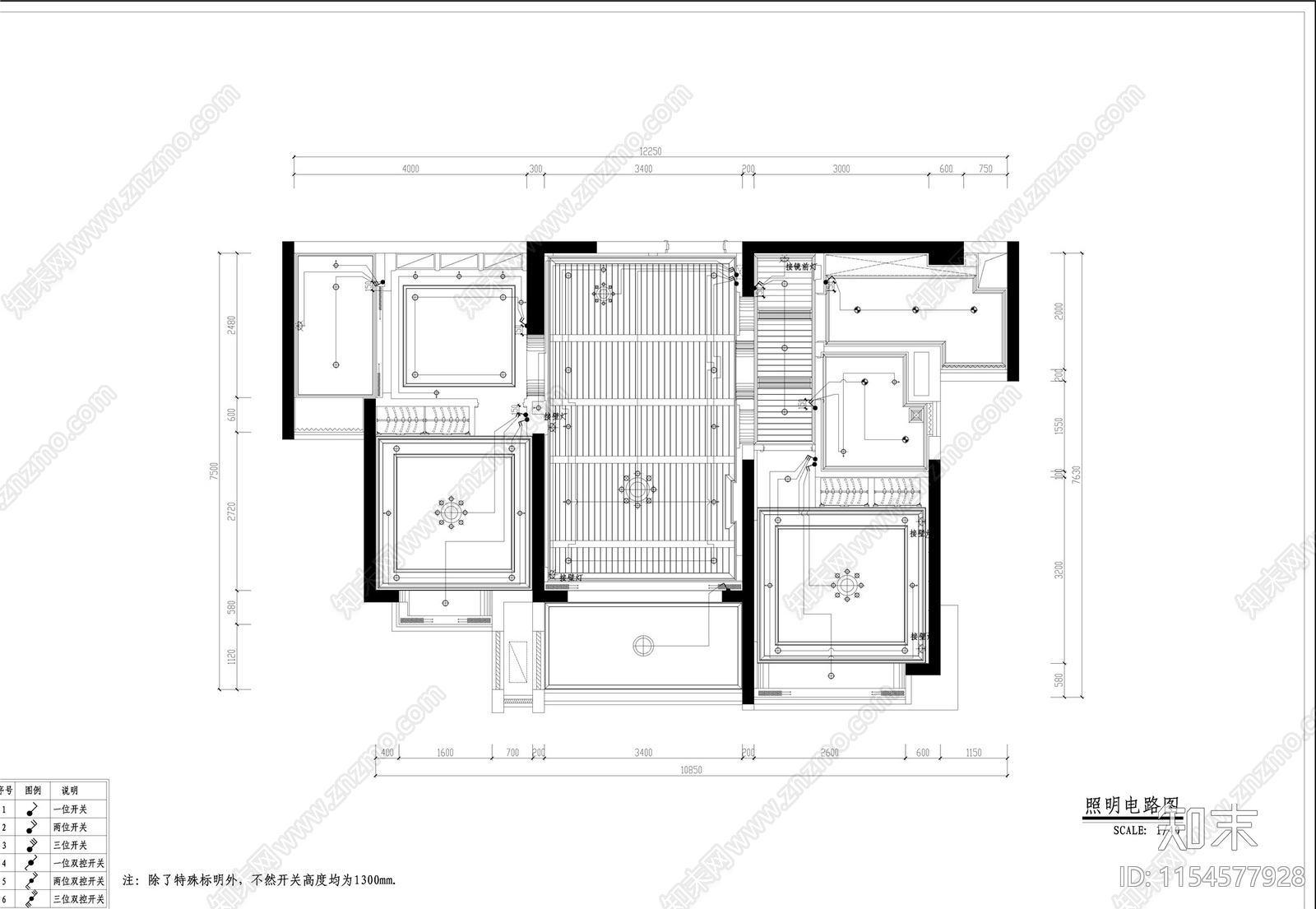 3室2厅1卫地中海风格室内cad施工图下载【ID:1154577928】