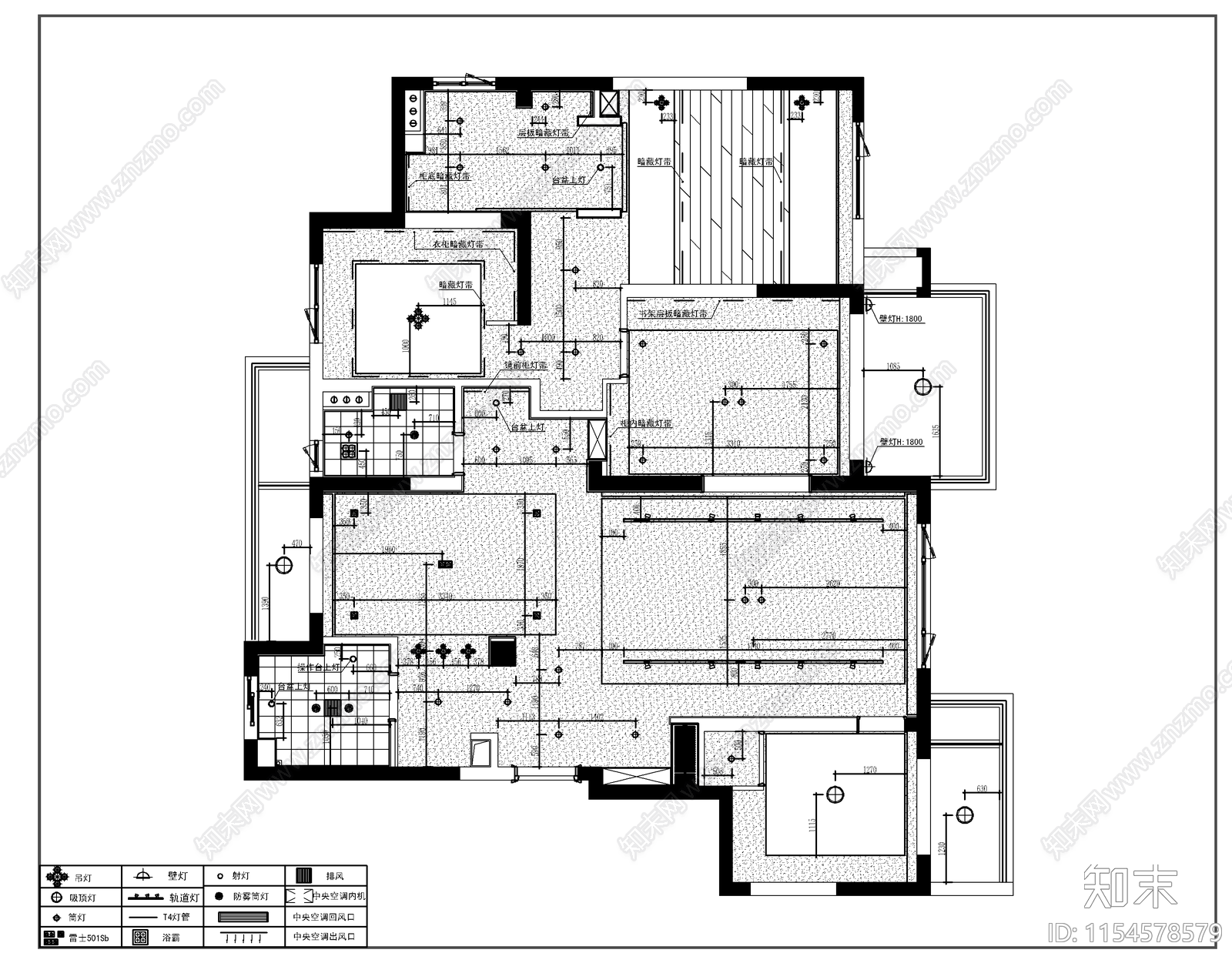 现代大平层无主灯室内cad施工图下载【ID:1154578579】