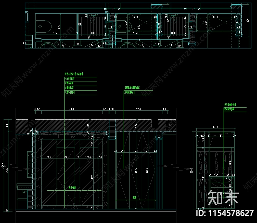 三层别墅室内cad施工图下载【ID:1154578627】