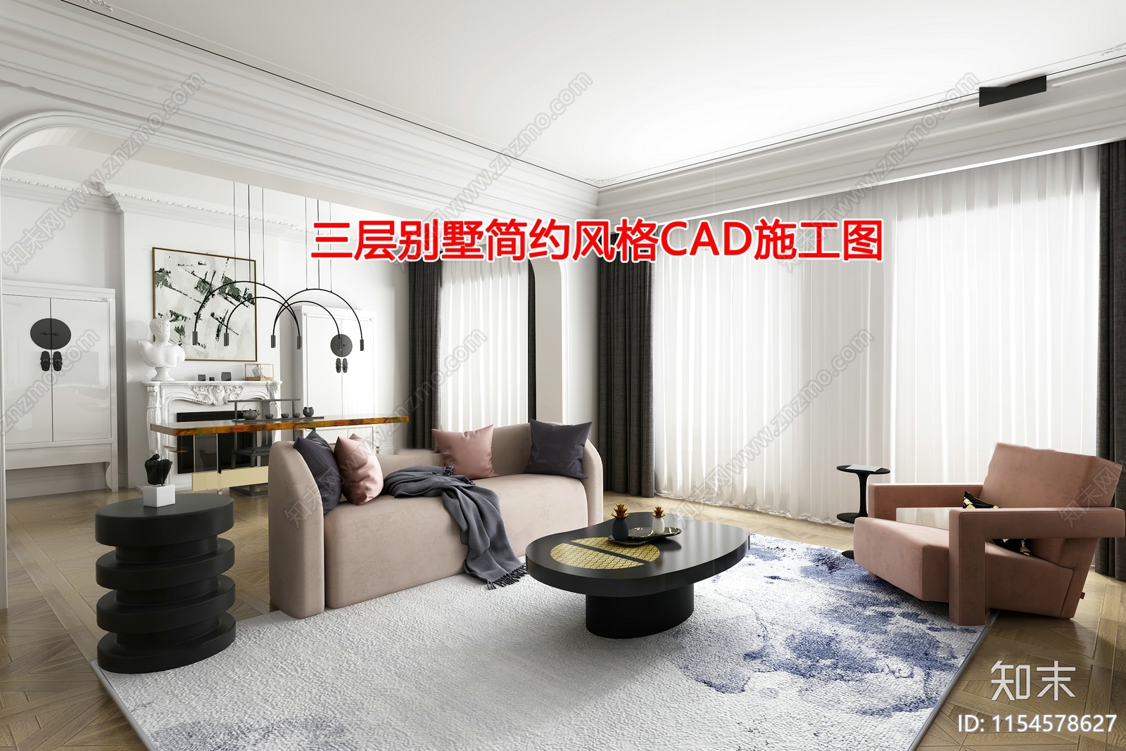 三层别墅室内cad施工图下载【ID:1154578627】