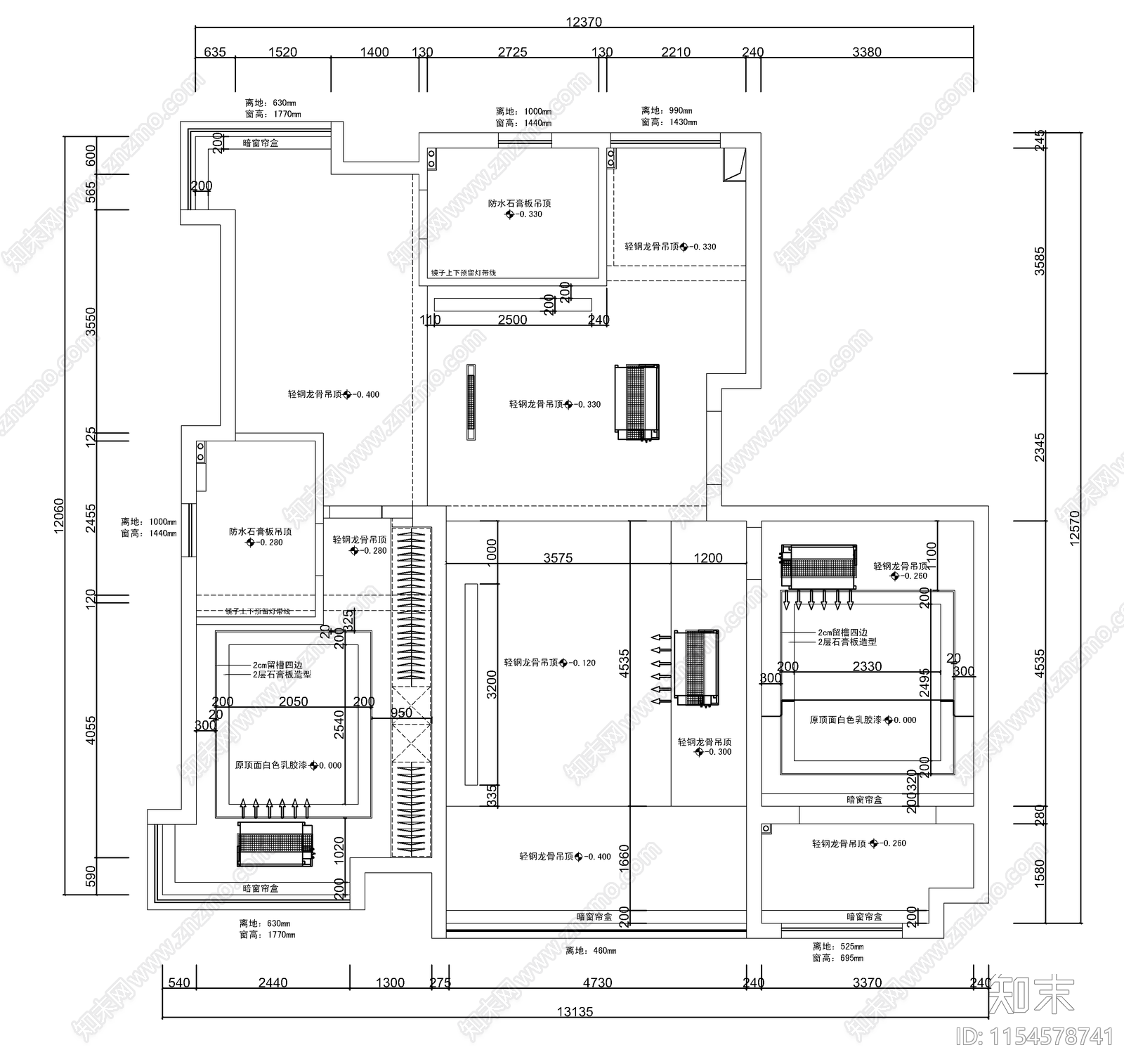 现代轻奢大平层无主灯室内cad施工图下载【ID:1154578741】