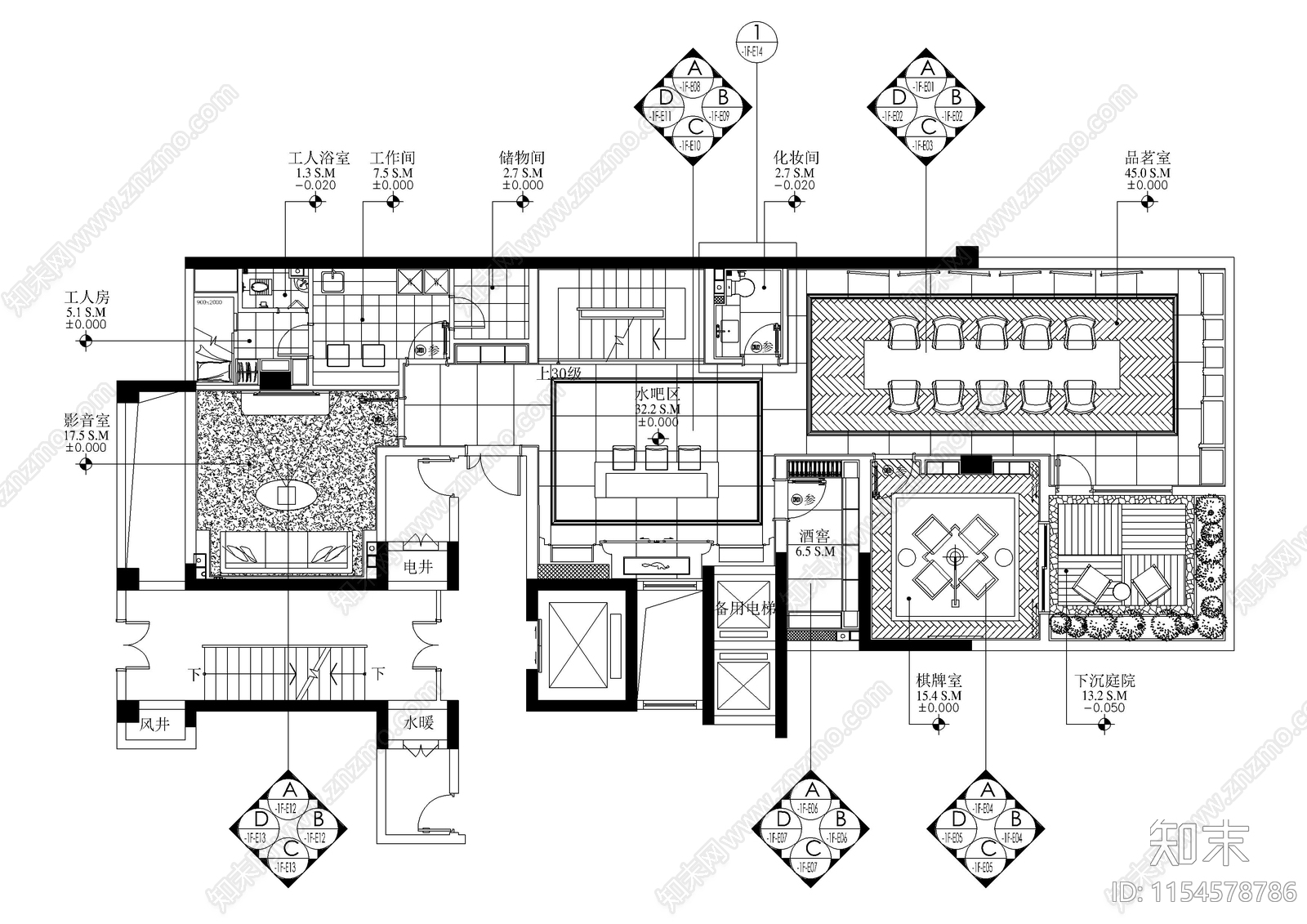 轻奢风格两层别墅室内cad施工图下载【ID:1154578786】