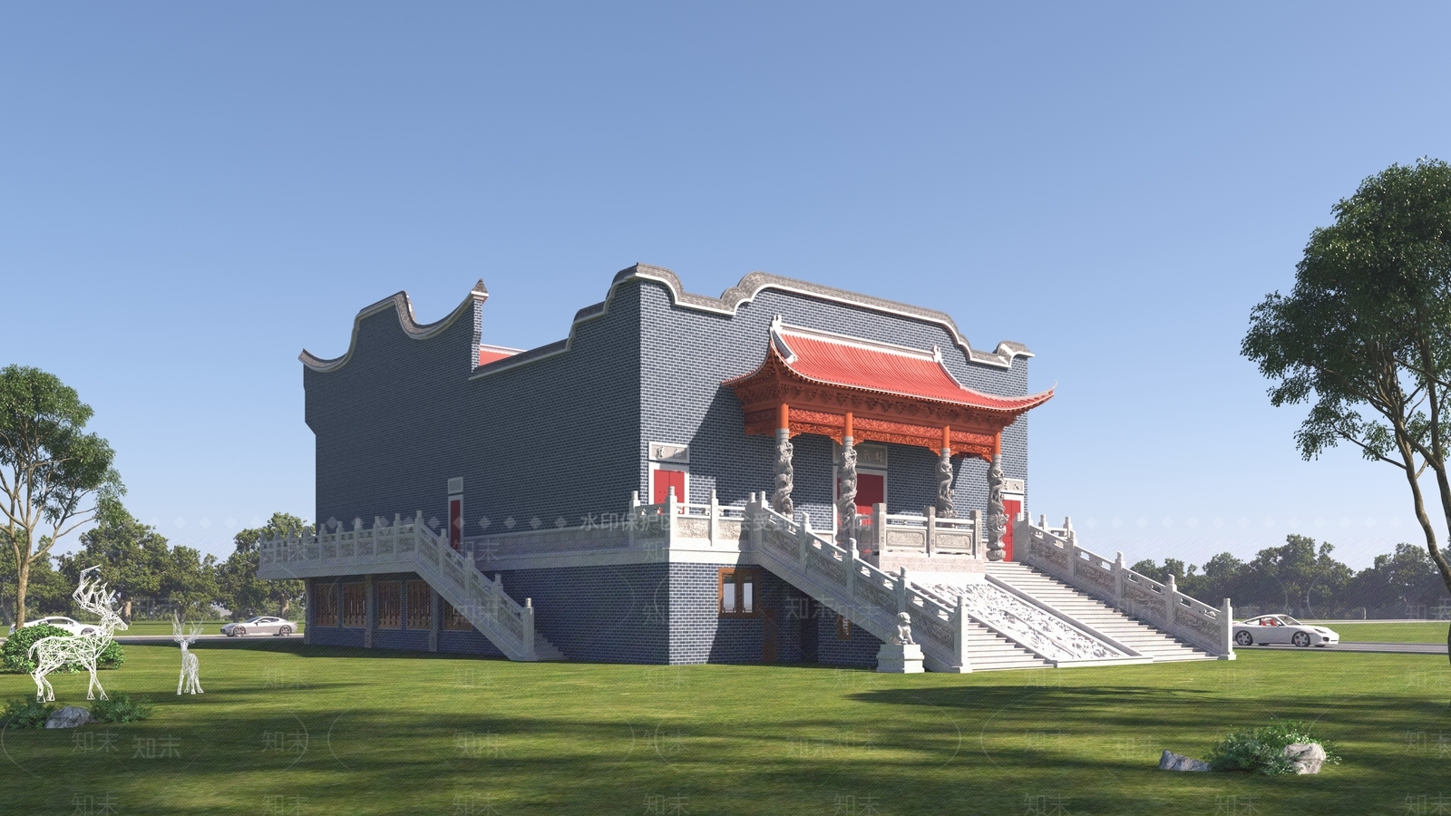 中式祠堂建筑3D模型下载【ID:1154579097】