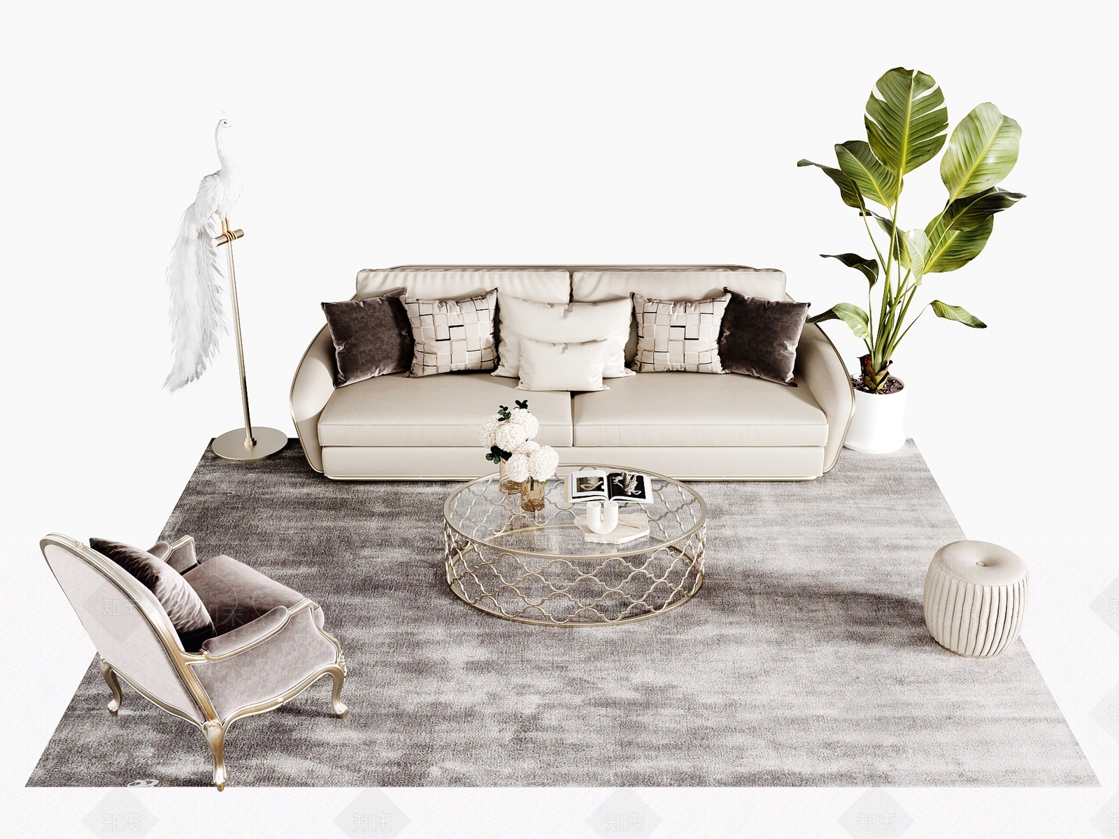 简欧沙发组合3D模型下载【ID:1154579759】