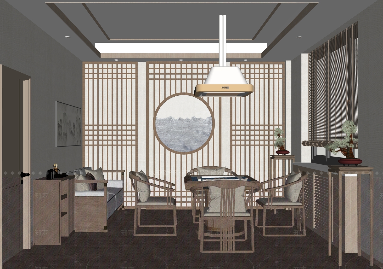 新中式棋牌室SU模型下载【ID:1216035627】
