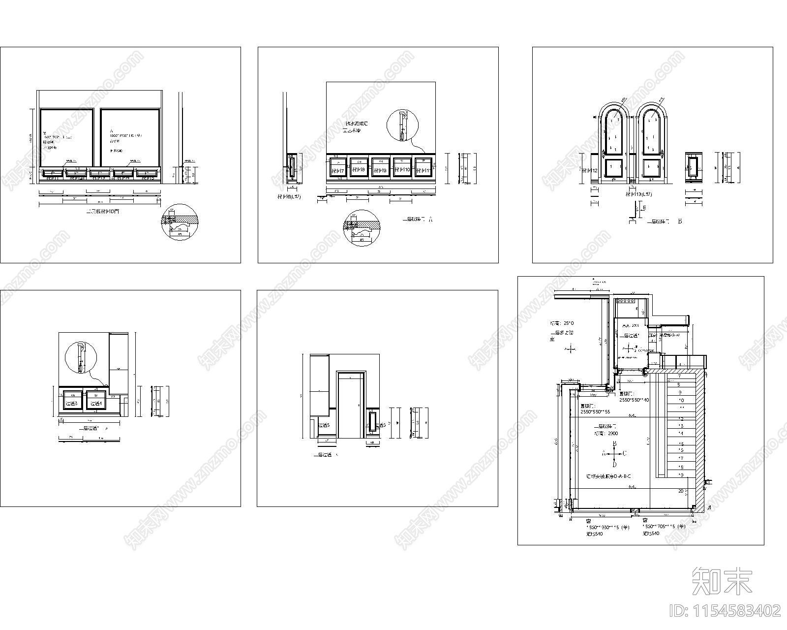 昆山别墅二层楼梯间过道室内cad施工图下载【ID:1154583402】