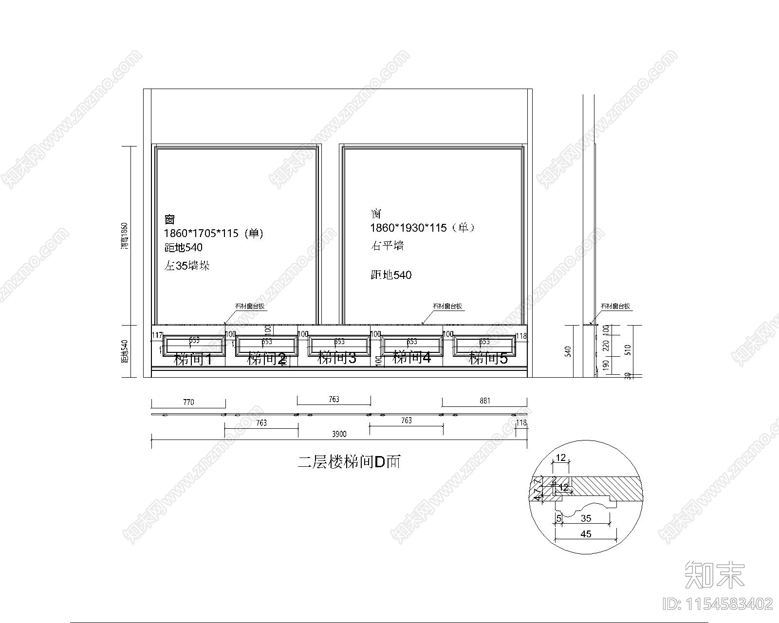 昆山别墅二层楼梯间过道室内cad施工图下载【ID:1154583402】