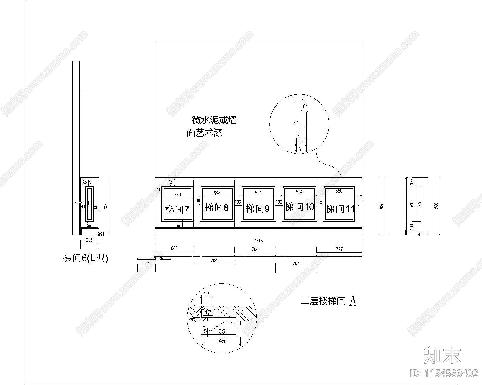 昆山别墅二层楼梯间过道室内cad施工图下载【ID:1154583402】