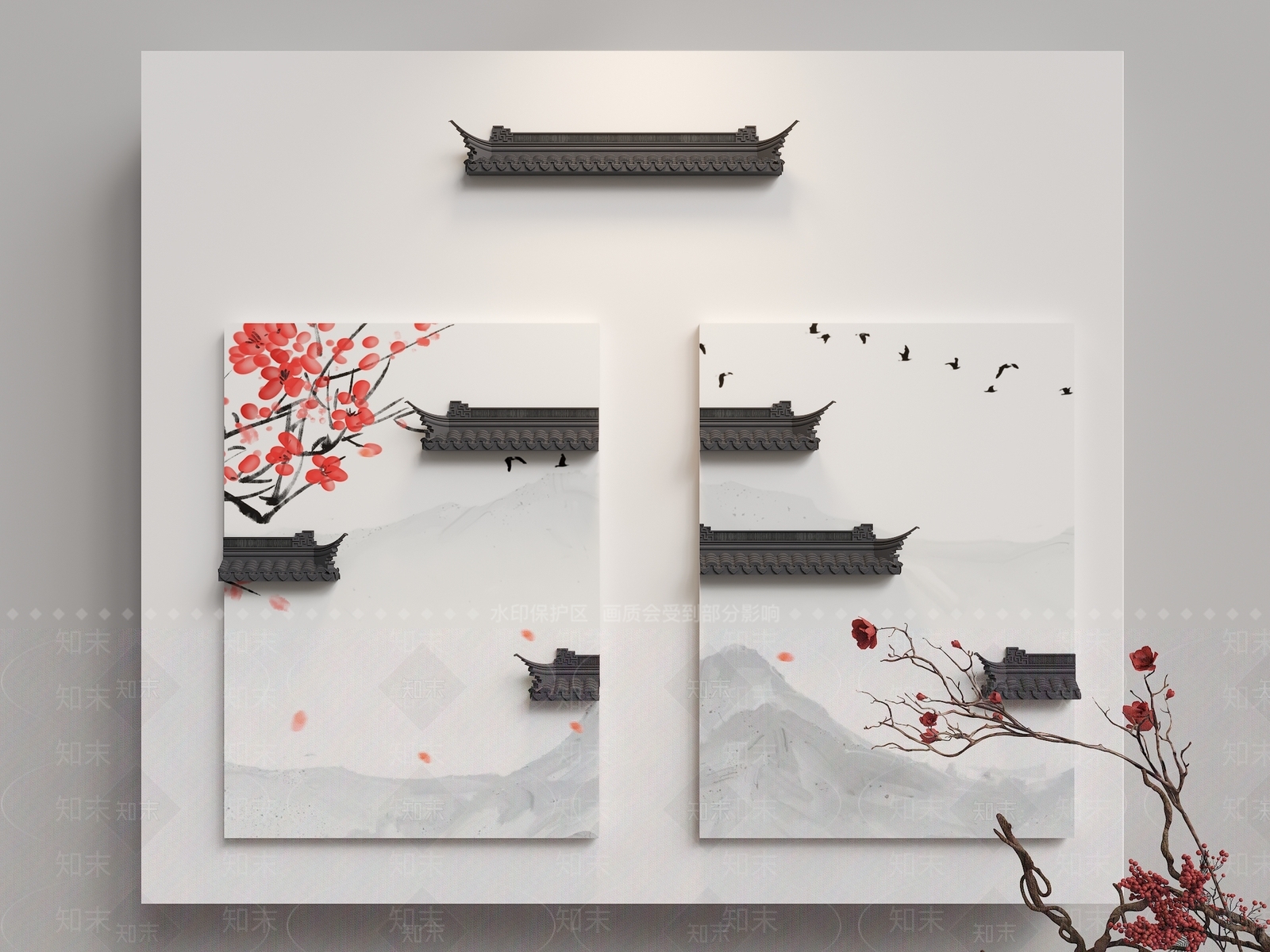 新中式马头墙装饰挂件SU模型下载【ID:1154583478】