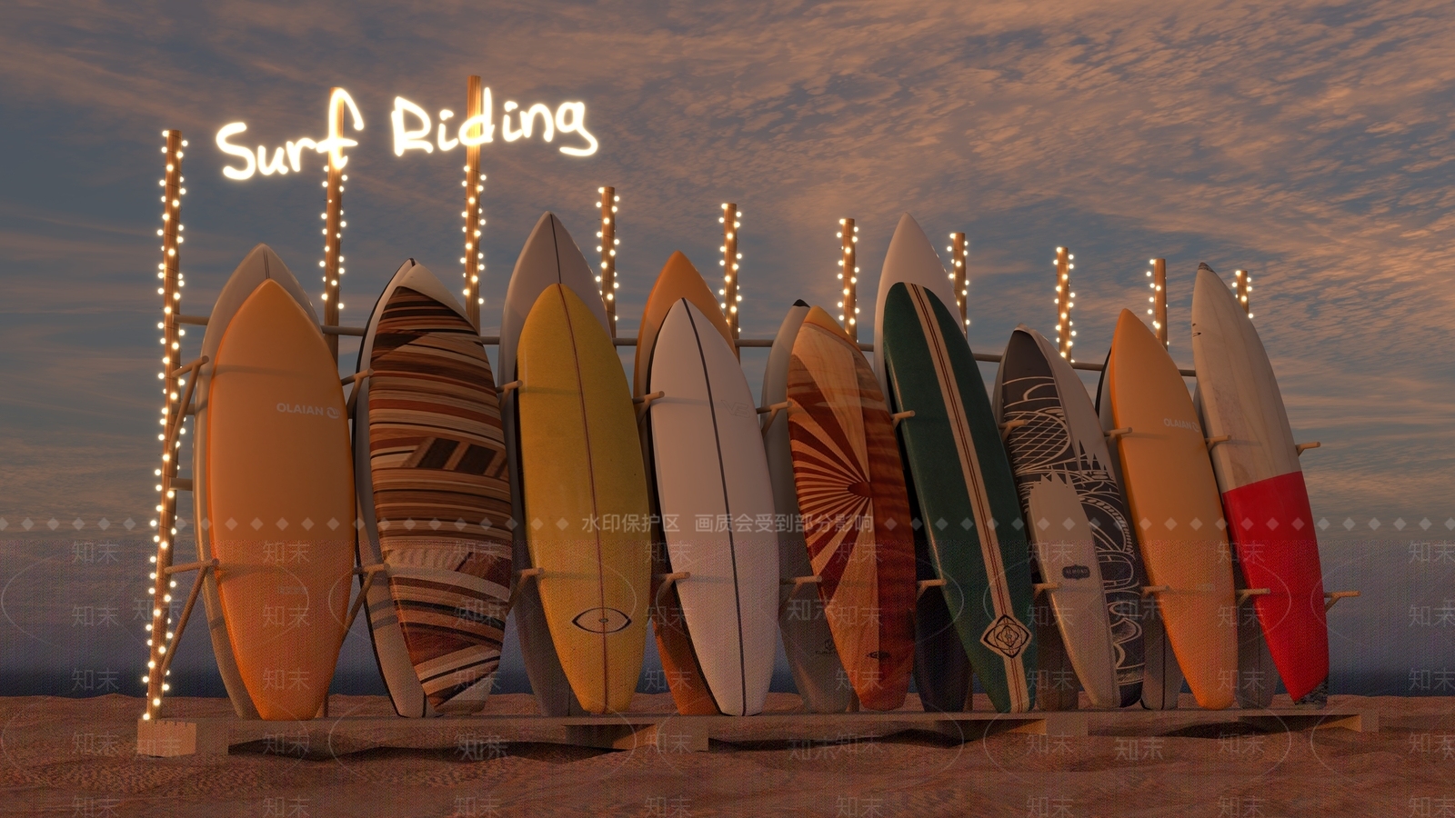 现代冲浪板美陈3D模型下载【ID:1154586826】