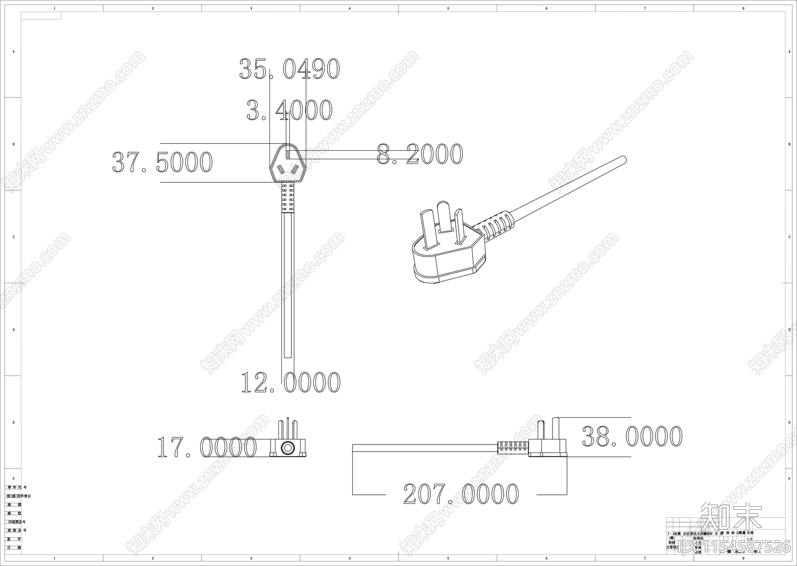 五金插头线稿图设计cad施工图下载【ID:1154587526】