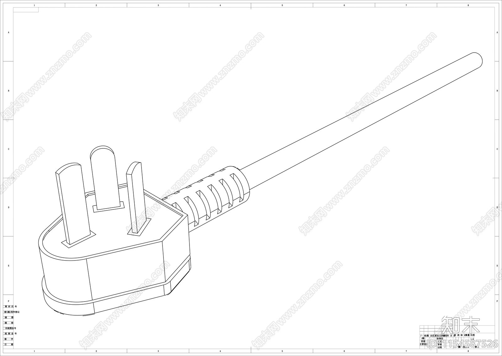 五金插头线稿图设计cad施工图下载【ID:1154587526】