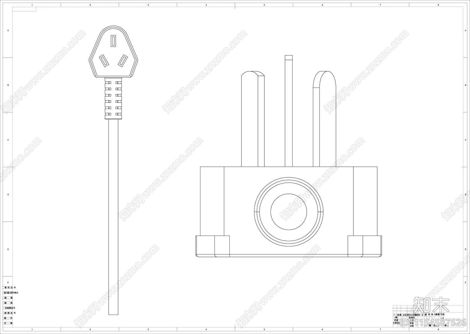 五金插头线稿图设计cad施工图下载【ID:1154587526】