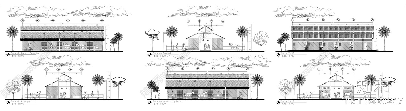 马场建筑cad施工图下载【ID:1154590417】