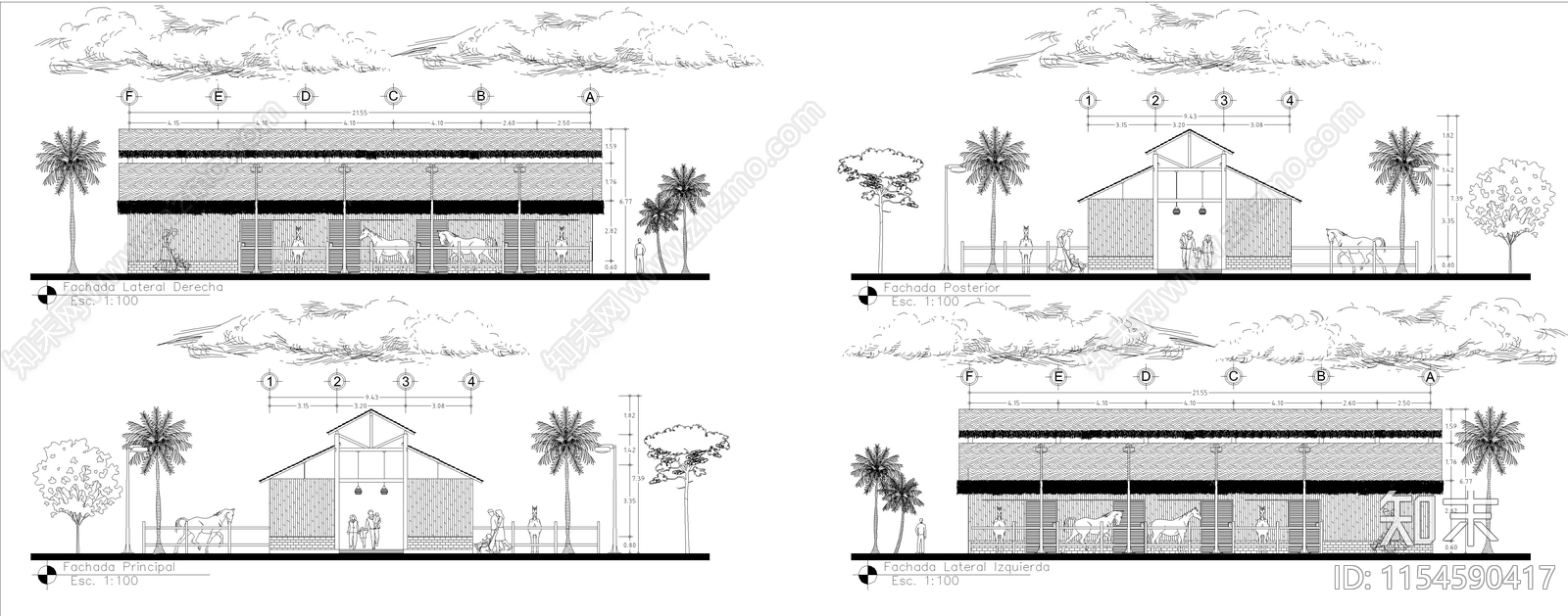 马场建筑cad施工图下载【ID:1154590417】