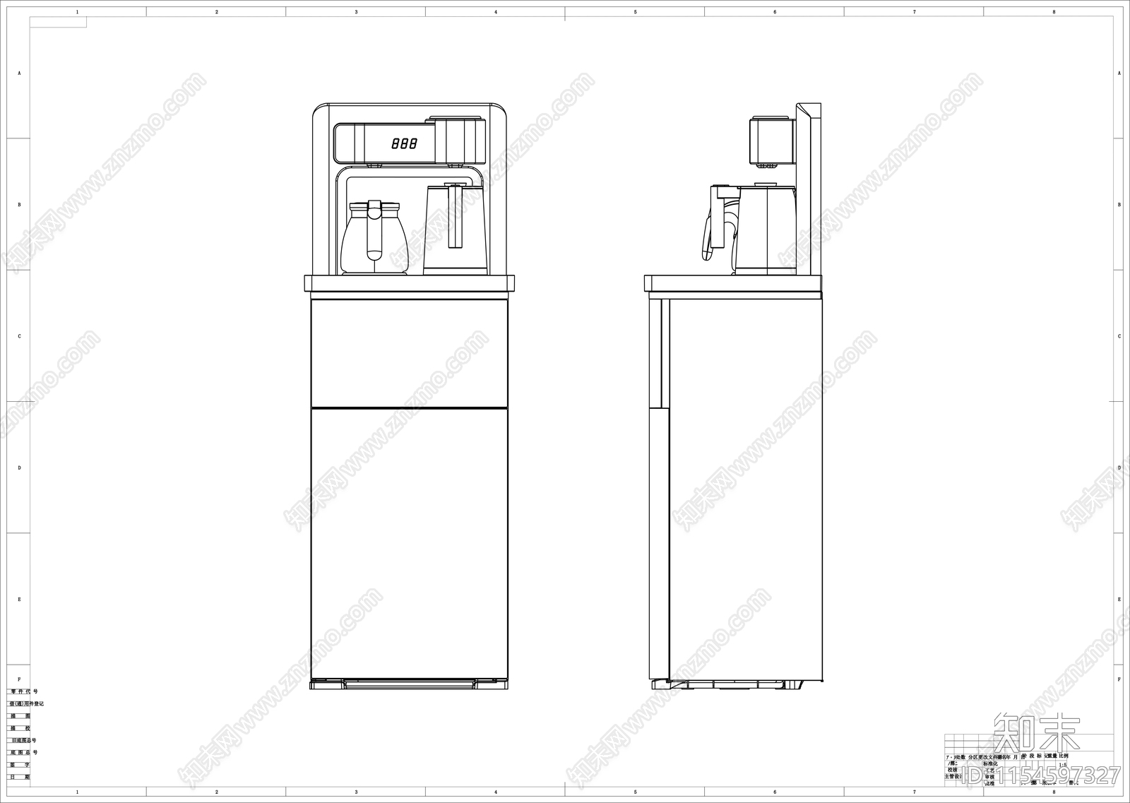 茶吧机线稿图设计图块cad施工图下载【ID:1154597327】