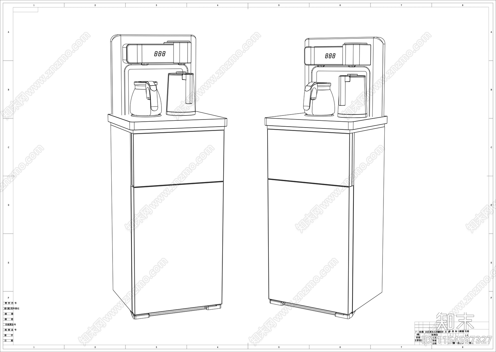 茶吧机线稿图设计图块cad施工图下载【ID:1154597327】