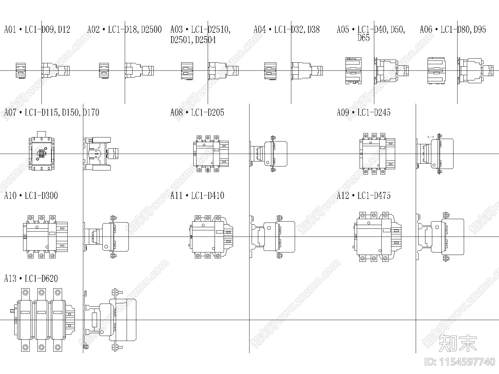 常用接触器图例cad施工图下载【ID:1154597740】