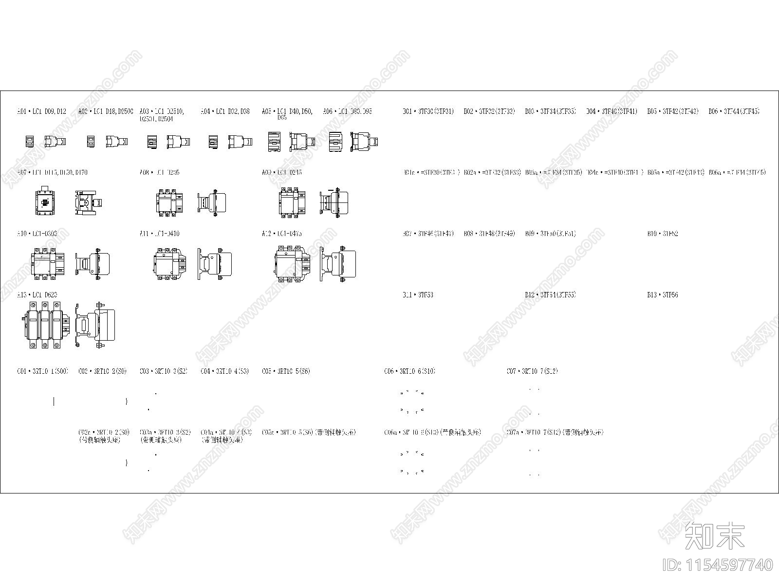 常用接触器图例cad施工图下载【ID:1154597740】