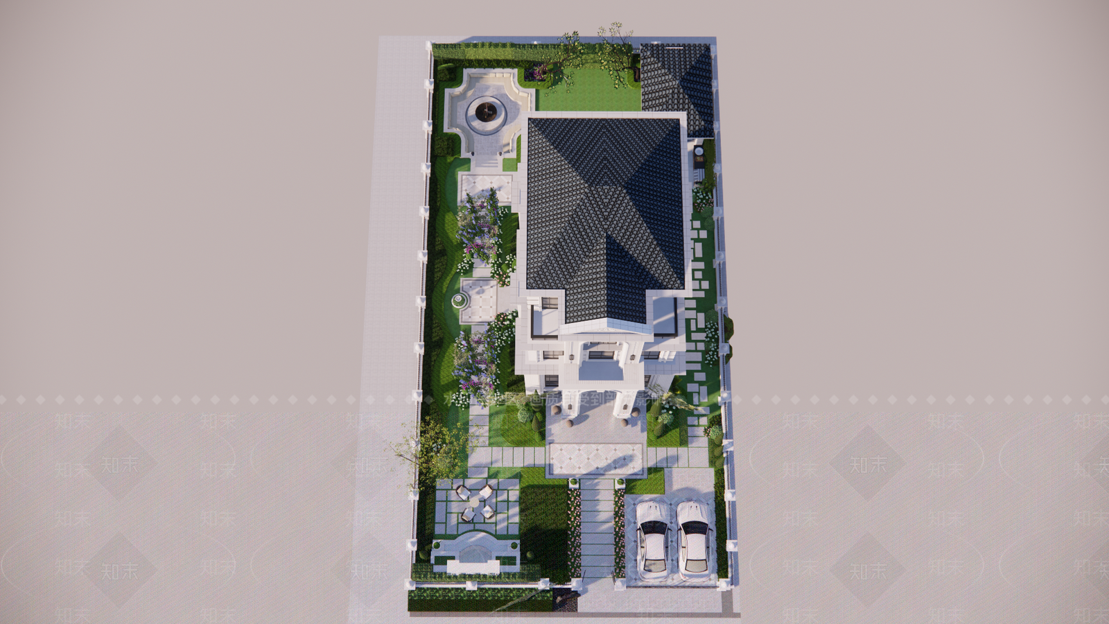 欧式别墅景观庭院景观SU模型下载【ID:1154598043】