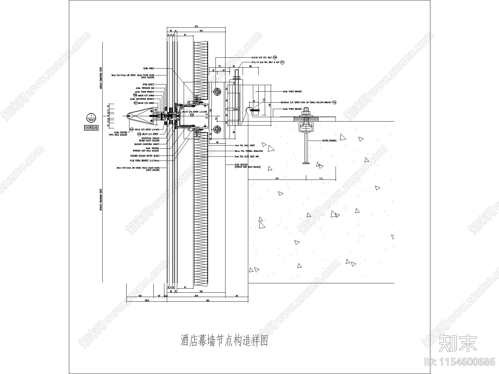 酒店幕墙节点构造施工图下载【ID:1154600686】