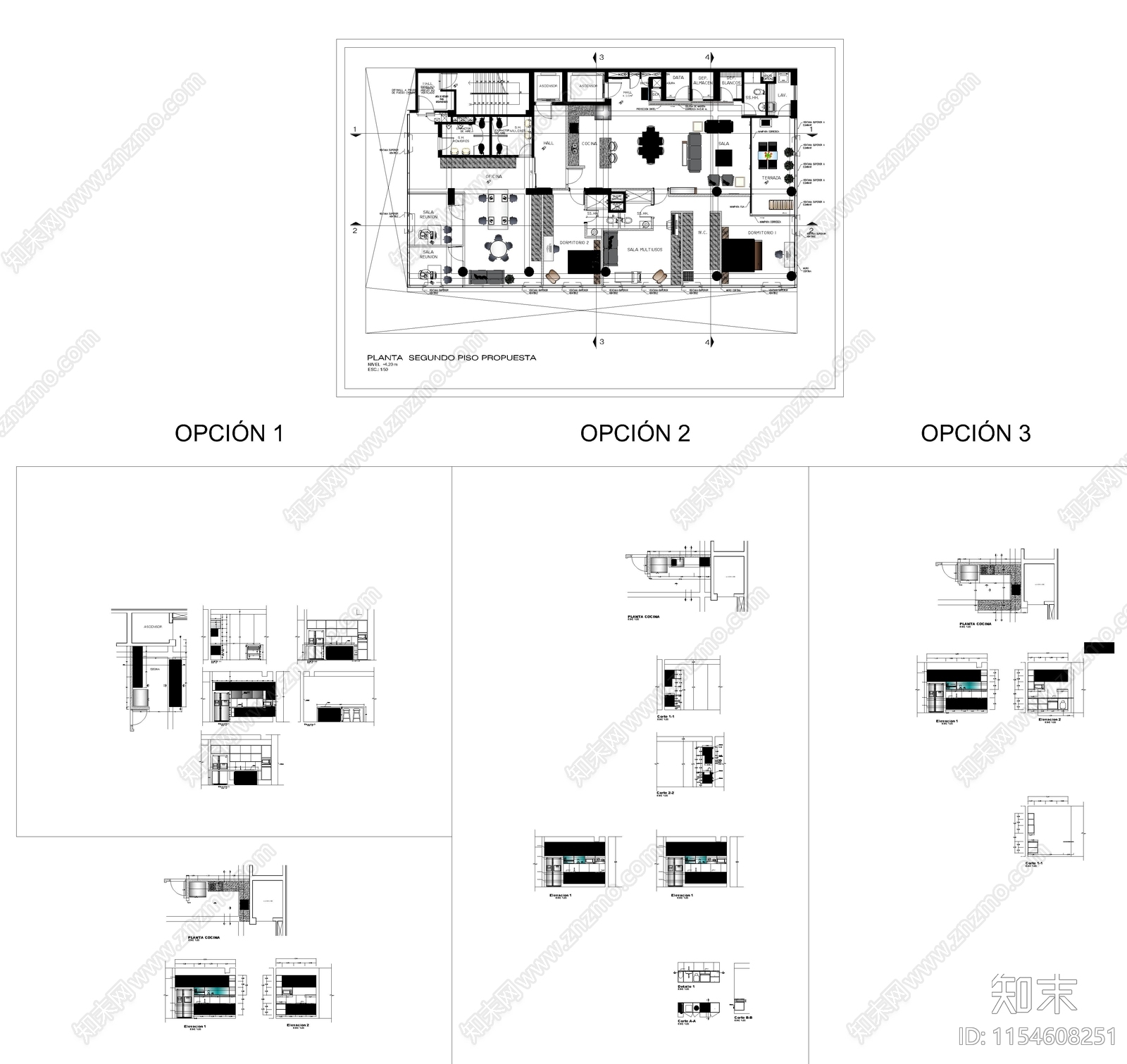 公寓厨房布置图cad施工图下载【ID:1154608251】