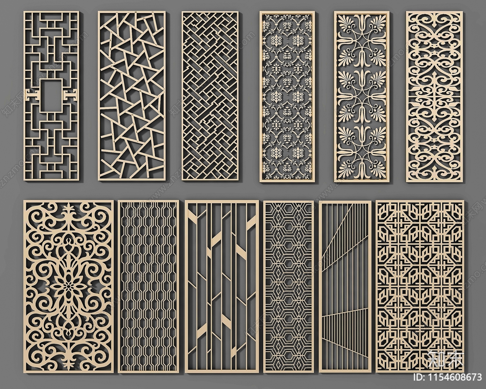 新中式镂空花隔断SU模型下载【ID:1154608673】