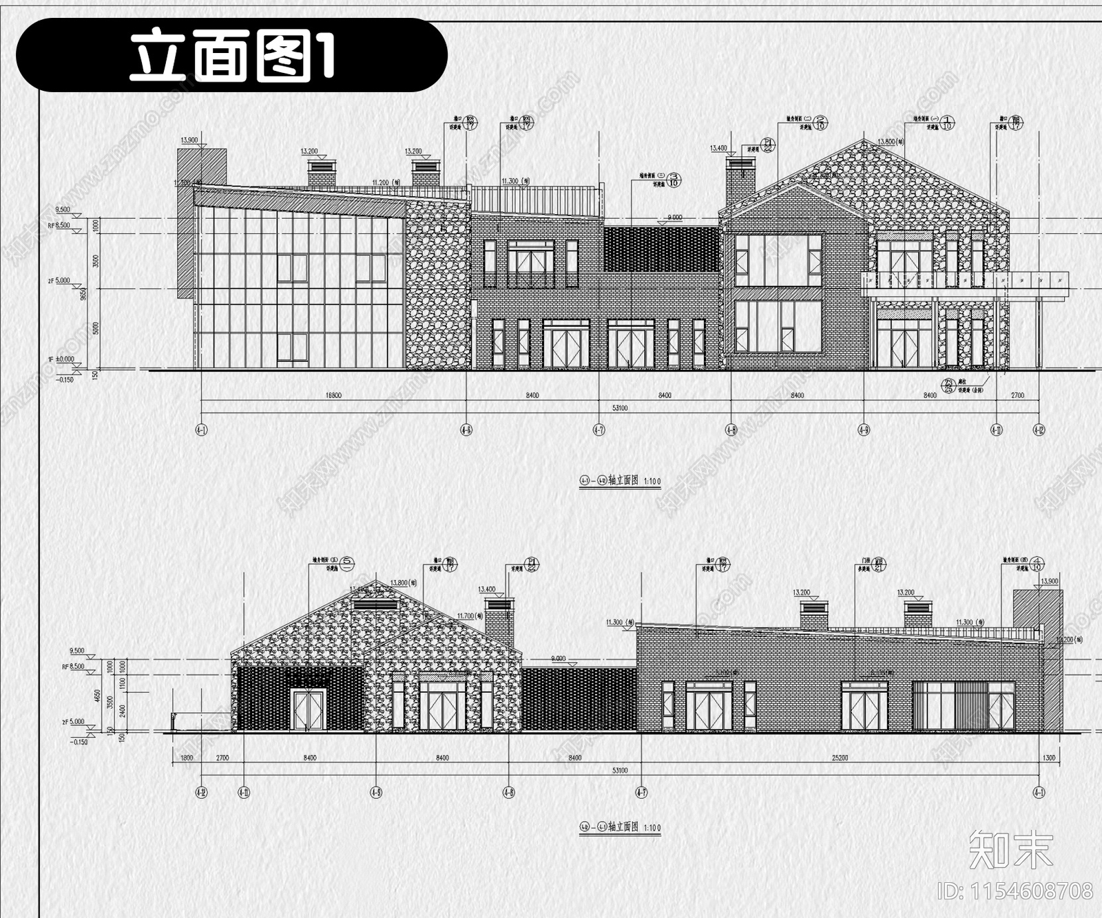 民宿酒店建筑总平面布局图立面图乡村客栈设计效果图施工图下载【ID:1154608708】