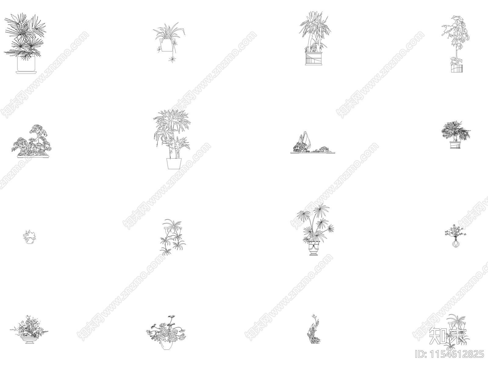 现代植物图块cad施工图下载【ID:1154612825】