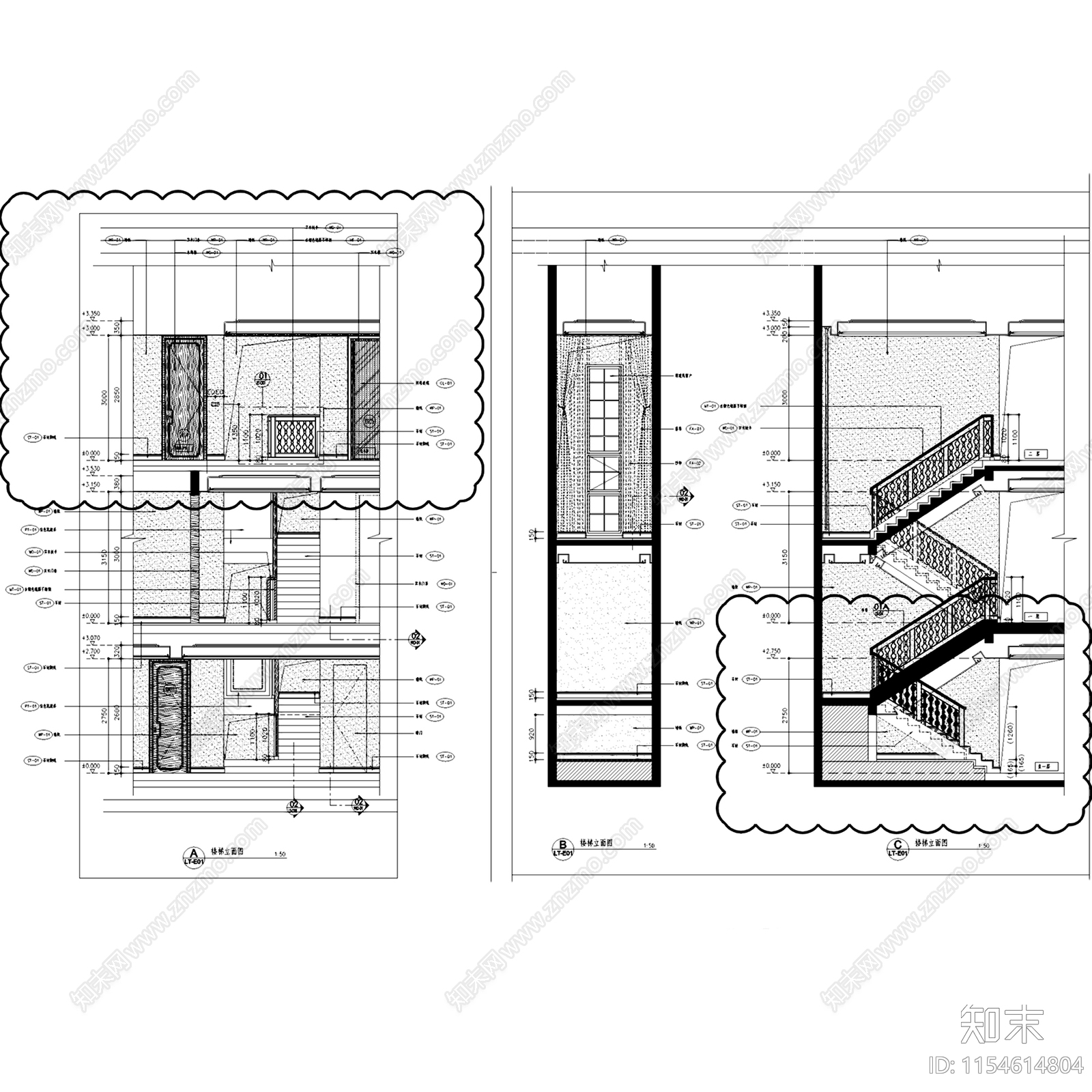 楼梯间核心筒爬梯栏杆节点施工图下载【ID:1154614804】