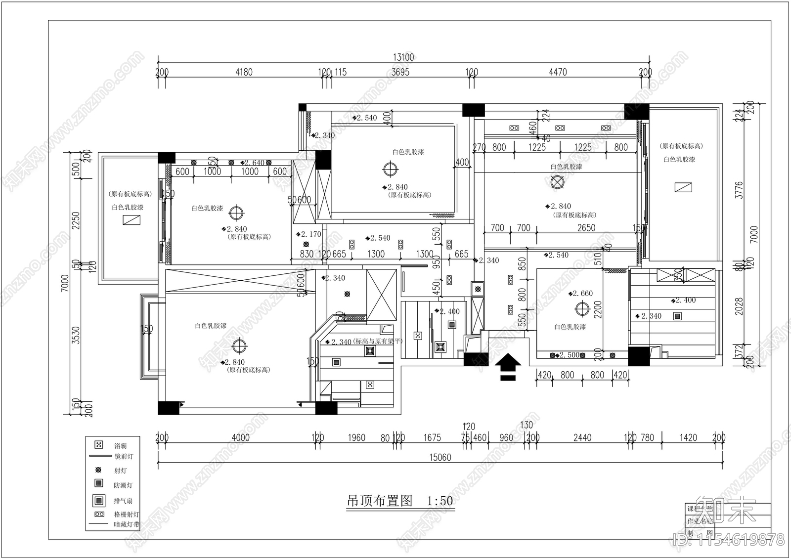 三室一厅平立面室内cad施工图下载【ID:1154619878】