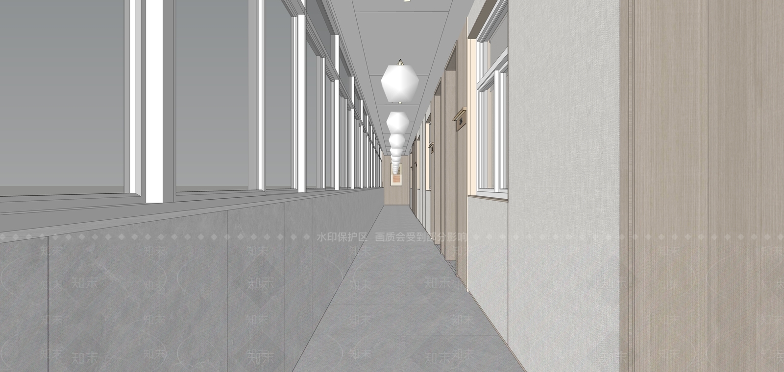 现代学校宿舍走廊SU模型下载【ID:1154620952】
