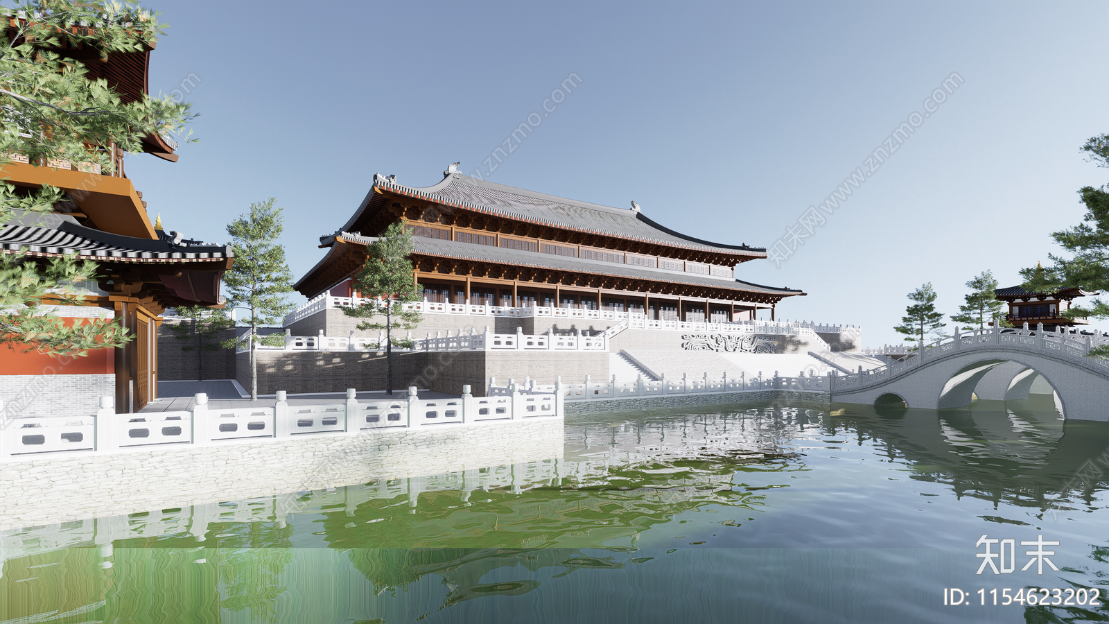 中式寺庙建筑SU模型下载【ID:1154623202】