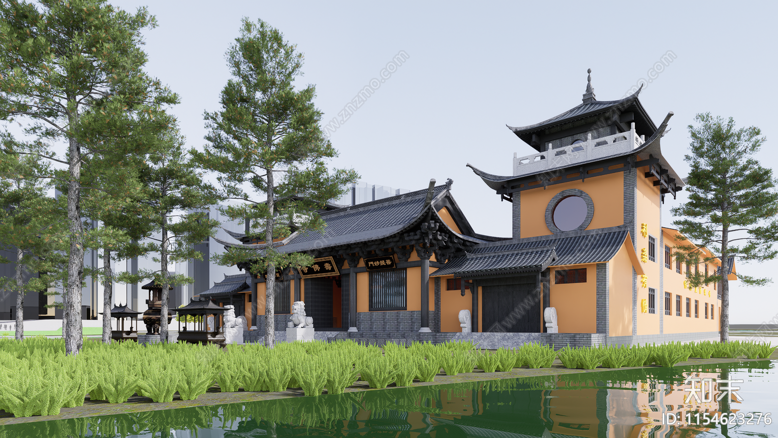 中式寺庙建筑SU模型下载【ID:1154623276】