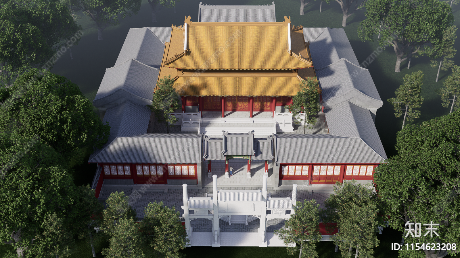 中式寺庙建筑SU模型下载【ID:1154623208】